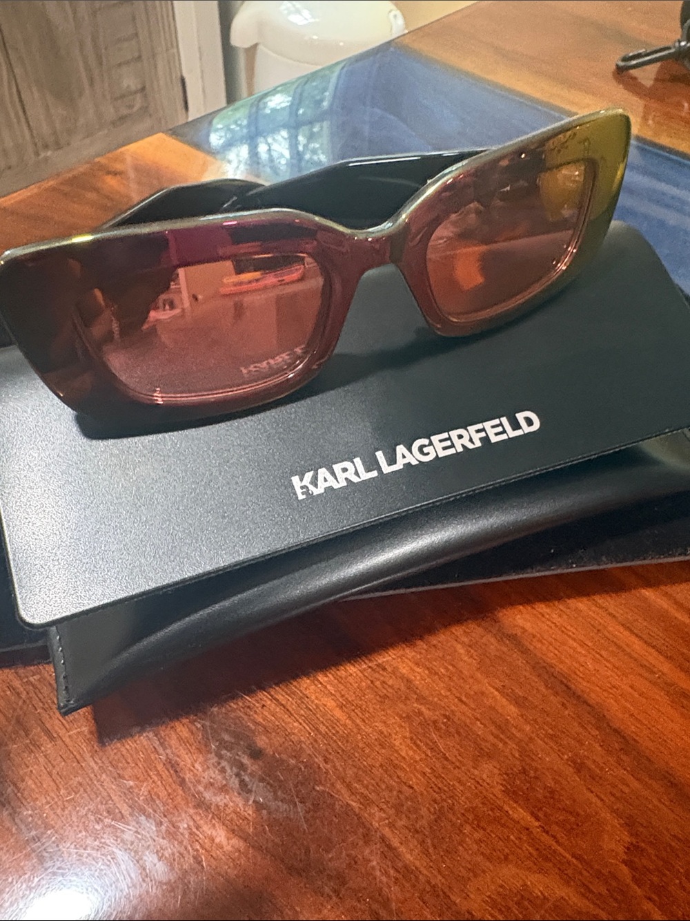 Karl Lagerfeld Brown Gradient Rectangular Sunglasses with Subtle Amber Accents